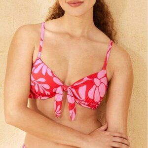 Shade & Shore Bikini Top 32B Pink Floral New Adjustable Straps Removable Pads
